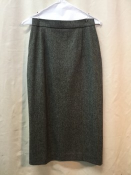 NL, Black, Lt Gray, Wool, Herringbone, Pencil Cut, Chunky Metal Zipper at Center Back with Curved Cut Away Slit at Hemline. Double Available