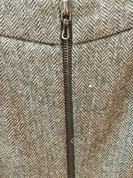 NL, Black, Lt Gray, Wool, Herringbone, Pencil Cut, Chunky Metal Zipper at Center Back with Curved Cut Away Slit at Hemline. Double Available