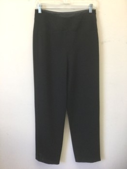 GIORGIO ARMANI, Black, Polyester, Spandex, Solid, High Waist, Wide Leg, V Shaped Waistband with Triangular Panels, Invisible Zipper at Side Waist