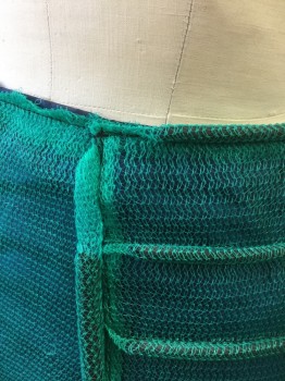 Womens, Sci-Fi/Fantasy Skirt, N/L , Teal Green, Dk Blue, Synthetic, Polyester, W:28, Teal Green Horsehair Over Dark Blue Taffeta, Mini Skirt with Long Ankle Length Side Panels with Tube Shaped Ribs Horizontally From Waist to Hem, Zipper at Center Back Waist, Made To Order/Built on Existing Garment