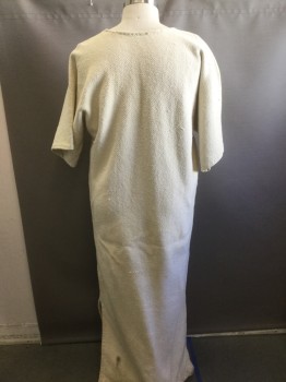 Mens, Historical Fiction Tunic, MTO, Off White, Cotton, Basket Weave, OS, Boat Neck with Open Neck Slit, Short Sleeves, Long