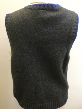 GYMBOREE, Gray, White, Blue, Cotton, Nylon, Novelty Pattern, V-neck, Pull Over Sweater Knit Vest, Novelty Pattern Hstripe, Rib Knit Detail
