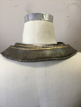 Unisex, Historical Fiction Collar, MTO, Pewter Gray, Gold, Plastic, Rubber, Solid, O/S, Aged Looking and Pitted Armour Neck Collar, Side Opening Velcro Closure, Looks Like Metal, Velcro on Underside, Multiple