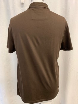 BANANA REPUBLIC, Chocolate Brown, Cotton, Solid, Collar Attached, 1 Button Placket, Short Sleeves, 1 Chest Welt Pocket