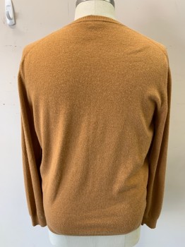 Mens, Pullover Sweater, ERMENEGILDO ZEGNA, Camel Brown, Cashmere, Solid, XL, Long Sleeves, Crew Neck, Rib Knit Collar Cuffs and Waistband