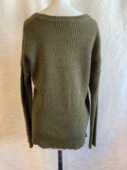 Womens, Pullover, MADEWELL, Olive Green, Cotton, Viscose, XS, Scoop Neck, 1 Breast Pocket, Knit