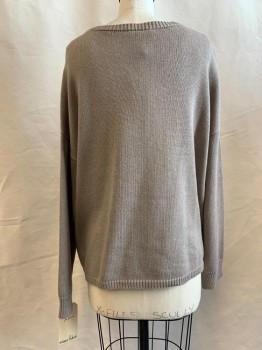 EILEEN FISHER, Lt Brown, Cotton, Solid, Crew Neck, Ribbed Trim