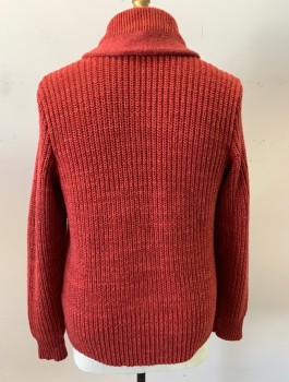 Mens, Cardigan Sweater, RRL RALPH LAUREN, Red-Orange, Wool, Solid, XL, Rib Knit, L/S, Shawl Collar, 6 Buttons, 2 Welt Pockets
