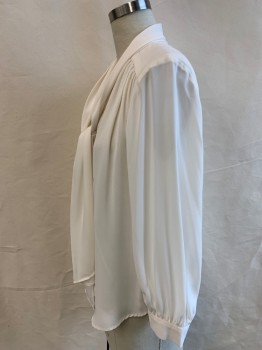 BANANA REPUBLIC, Eggshell White, Polyester, Solid, L/S, C.A.,  V-N,  Attached Neck Tie,