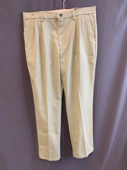 Mens, Casual Pants, ST. JOHNS, Khaki Brown, Cotton, Solid, 36/34, Pleated Front, Zip Fly, Button Closure, 4 Pockets, Belt Loops