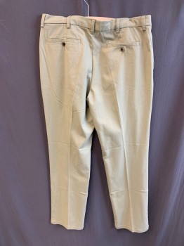 ST. JOHNS, Khaki Brown, Cotton, Solid, Pleated Front, Zip Fly, Button Closure, 4 Pockets, Belt Loops