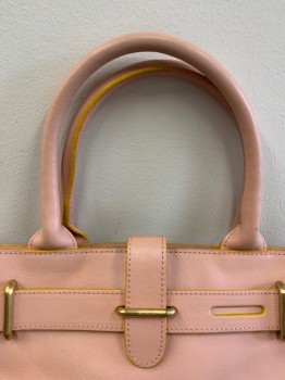Womens, Purse, FURLA, Pink, Leather, Mari Gold Trim, Strap Closure, Gold Hardware, Black Small Stains On Back