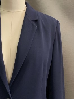 LAURA SCOTT, Navy Blue, Polyester, Solid, Notched Lapel, 2 Buttons, Single Breasted, 2 Welt Pockets