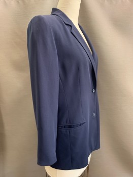 LAURA SCOTT, Navy Blue, Polyester, Solid, Notched Lapel, 2 Buttons, Single Breasted, 2 Welt Pockets