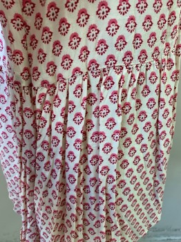 MAEVE, Off White, Raspberry Pink, Pink, Rayon, Geometric, Floral, Long Sleeves, Button Cuffs, V Neck Placket, Side Peplum, Chest Pocket, Locker Loop