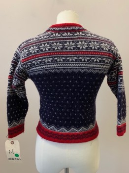 Childrens, Sweater, LAND'S END, Navy Blue, Red, White, Wool, Fair Isle, M, L/S, Crew Neck