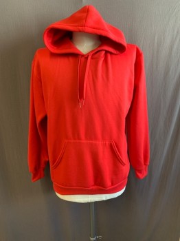 HILL, Red, Poly/Cotton, Solid, Hooded, Kangaroo Pocket, Rib Knit Sweater & Cuffs