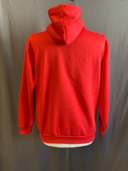 HILL, Red, Poly/Cotton, Solid, Hooded, Kangaroo Pocket, Rib Knit Sweater & Cuffs