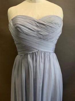 MAY QUEEN, Steel Blue, Polyester, Solid, Strapless, Sweetheart Neckline, Pleated Chest, Side Zipper