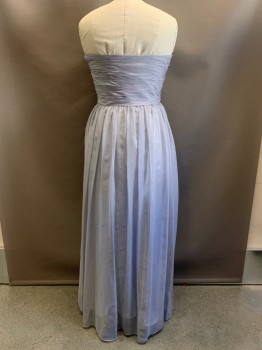 MAY QUEEN, Steel Blue, Polyester, Solid, Strapless, Sweetheart Neckline, Pleated Chest, Side Zipper