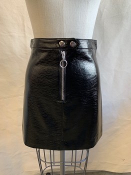H&M, Black, Faux Leather, Viscose, Zip Front