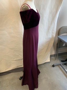 JIM HJELM OCCASIONS, Wine Red, Rayon, Polyester, Solid, Sweetheart Neck, Straps, Off The Shoulders, Empire Waist, Princess Seams, Velvet Half, Zipper At Back