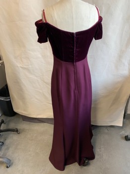 JIM HJELM OCCASIONS, Wine Red, Rayon, Polyester, Solid, Sweetheart Neck, Straps, Off The Shoulders, Empire Waist, Princess Seams, Velvet Half, Zipper At Back