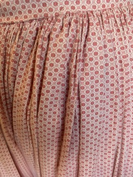 Womens, Historical Fiction Skirt, MTO, White, Coral Pink, Cotton, Floral, Geometric, W23/24, Gather Skirt, Fixed Waistband, Velcro Closure