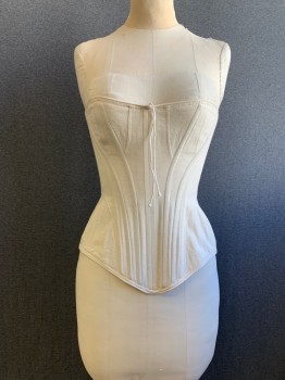 Womens, Corset 1890s-1910s, PERIOD CORSETS, Cream, Cotton, Solid, S, Lace Back, Silver Grommets,