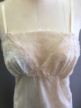 Womens, Nightgown, FLORA NIKROOZ, Blush Pink, Polyester, Nylon, M, Adjustable Strap, V-neck with Lace Overlay, Long Nightgown with Lace Overlay, Gathered at Bust