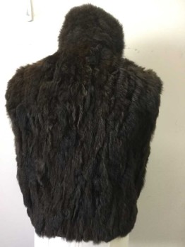 Womens, Sci-Fi/Fantasy Vest, ANDREW MARC, Brown, Black, Fur, Leather, Solid, L, Zip Front, Stand Collar, 2 Pockets, Aged/Distressed,  Post Apocalyptic Oddity
