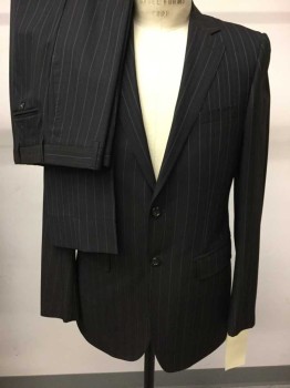 ABITO SARTORIALE, Chocolate Brown, Navy Blue, Lt Blue, Wool, Stripes - Pin, Notched Lapel, Single Breasted, 2 Buttons,  Hand Picked Collar/Lapel,