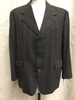 Mens, 1930s Vintage, Suit, Jacket, TIMOTHY EVEREST, Brown, Red Burgundy, Tan Brown, Wool, Plaid, Herringbone, 46S, Single Breasted, 3 Button, 3 Pockets, Made To Order, Multiples Available See FC000526 & FC017815