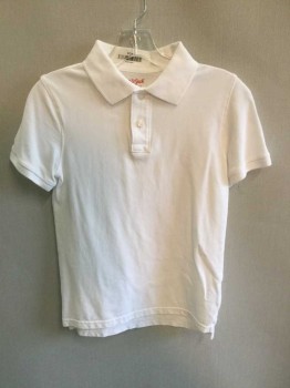 Childrens, Polo, CAT & JACK, White, Cotton, Solid, 8-10,  White, Collar Attached, 2 Button Front, Short Sleeve,  See Photo Attached,
