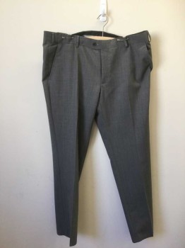 CHRISTIAN BERG, Gray, Polyester, Heathered, Flat Front, Zip Fly, 4 Pockets