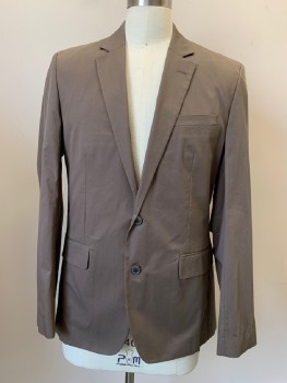REISS, Lt Brown, Cotton, Solid, L/S, 2 Buttons, Single Breasted, Notched Lapel, 3 Pockets,