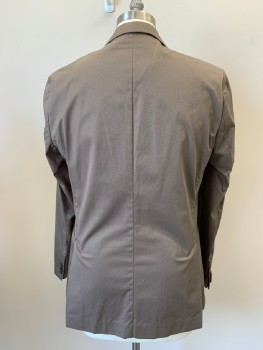 REISS, Lt Brown, Cotton, Solid, L/S, 2 Buttons, Single Breasted, Notched Lapel, 3 Pockets,