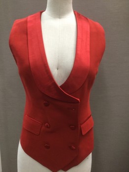 Womens, Suit, Piece 3, N/L, Red, Polyester, Solid, XS, Double Breasted Vest, Satin Shawl Lapel, 2 Pockets