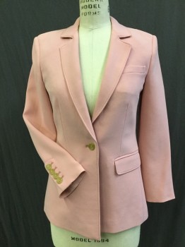 ELIZABETH & JAMES, Dusty Rose Pink, Polyester, Acetate, Solid, Stretch Poly Crepe, Notched Lapel, 1 Button Single Breasted, 3 Pockets, Slit Center Back,