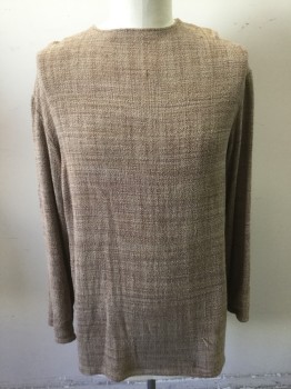 Mens, Historical Fiction Tunic, MTO, Brown, Beige, Cotton, Wool, Solid, OS, Shirt Tunic, Long Sleeves, Brown/beige/dark Brown Weave, Crew Neck, Back Hook and Eye Closure