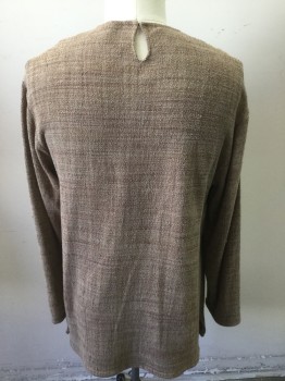 Mens, Historical Fiction Tunic, MTO, Brown, Beige, Cotton, Wool, Solid, OS, Shirt Tunic, Long Sleeves, Brown/beige/dark Brown Weave, Crew Neck, Back Hook and Eye Closure