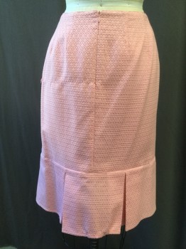KAY UNGER, Coral Pink, Synthetic, Basket Weave, Low Waist, No Waistband, Back Zipper, Inverted Box Pleat Ruffle Hem