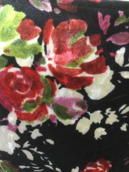 URBAN OUTFITTER, Black, Red, Pink, Cream, Green, Polyester, Spandex, Floral, Stretch Velvet, Short Sleeves, Pull Over, Sweet Heart Neck, Knee Length
