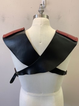 Mens, Breastplate, MTO, Maroon Red, Cranberry Red, Plastic, Swirl , OS, Red/Dark Red, Molded Chest, Black Leather Cross Panel Back with Belt Closures, 2 Rounded Line Holes Below Clavicle