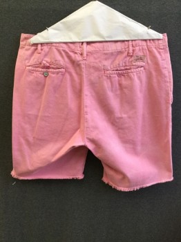 Ralph Lauren, Pink, Cotton, Solid, Diagonal Side Pockets, Frayed Hem, Zipper and Button Closure, 2 Back Poskets, Belt Loops