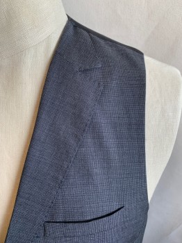 HUGO BOSS, Charcoal Gray, Wool, Birds Eye Weave, 4 Buttons, Notched Lapel, Hand Picked Collar/Lapel, 2 Pockets, Black Satin Back with Self Tab Belt