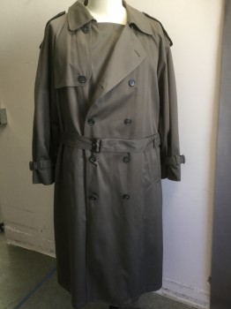 LONDON FOG, Taupe, Poly/Cotton, Solid, Collar Attached, Double Breasted, 2 Pockets, with Belt, (dark Taupe)
