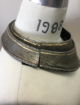 Unisex, Historical Fiction Collar, MTO, Pewter Gray, Gold, Plastic, Rubber, Solid, O/S, Aged Looking and Pitted Armour Neck Collar, Side Opening Velcro Closure, Looks Like Metal, Velcro on Underside, Multiple