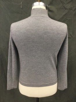 BANANA REPUBLIC, Heather Gray, Wool, 1/2 Zip Front, Stand Collar, Long Sleeves, Ribbed Knit Collar