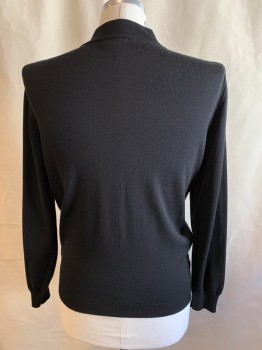 Mens, Pullover Sweater, JOSEPH & LYMAN, Black, Wool, Solid, M, 1/4 Zip Front, Ribbed Knit Stand Collar, Long Sleeves, Ribbed Knit Waistband/Cuff